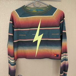 Aviator Nation Teal Serape Bolt Stitch Hoodie XS